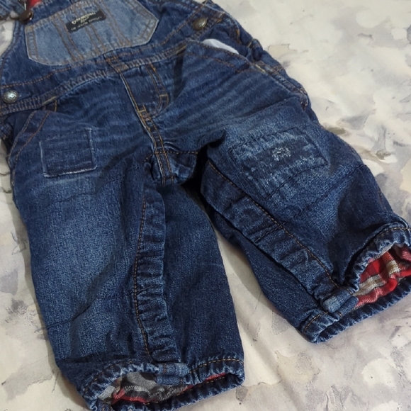 Size 9M OshKosh B'gosh Blue Overalls with Plaid Cuffs - Picture 4 of 12